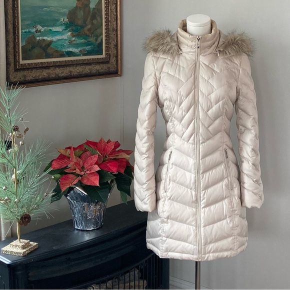 Laundry Down Midi Coat Puffer Jacket in Beige - Picture 1 of 8